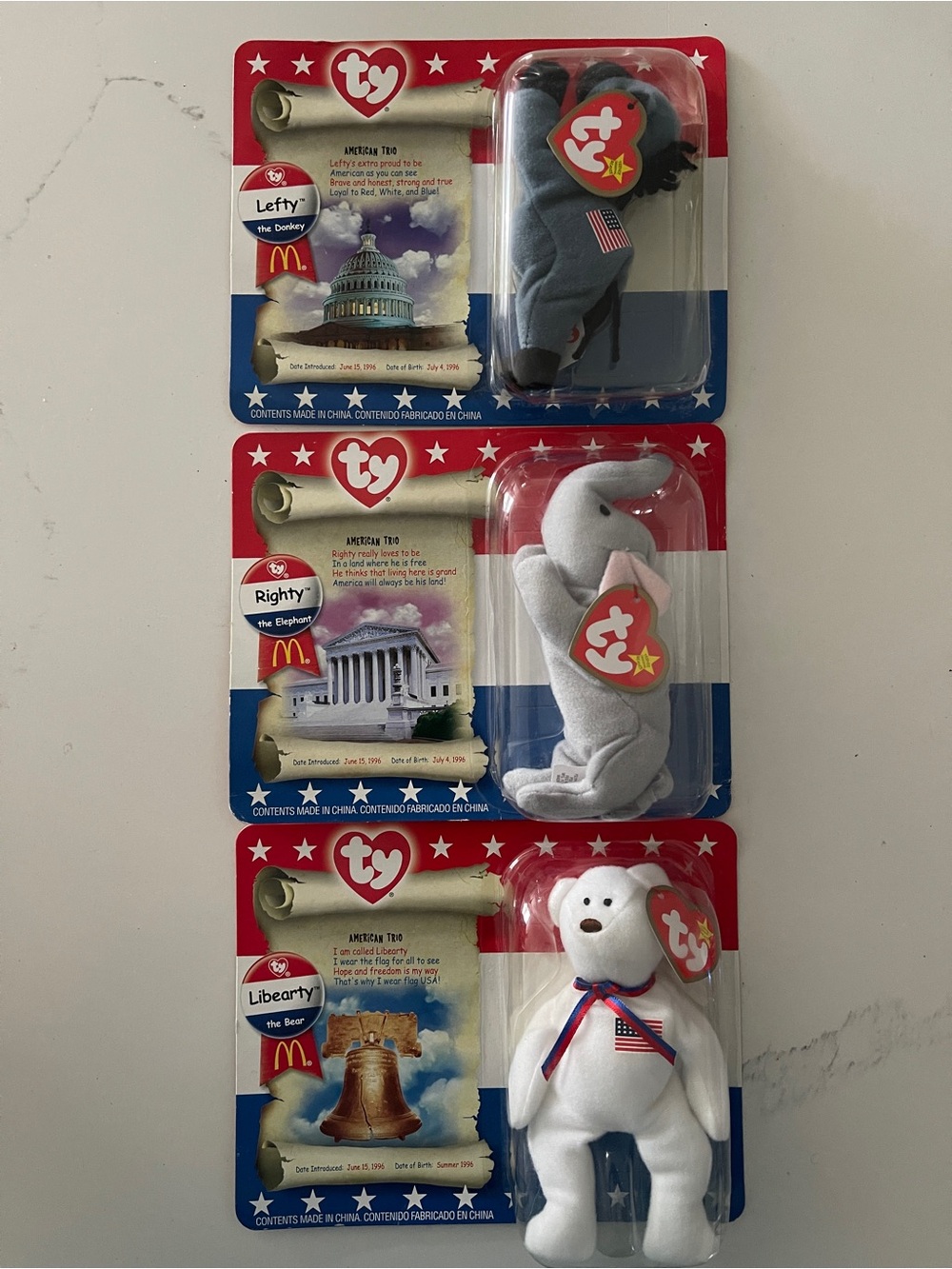 Ty McDonald’s Teenie Beanie Babies 2000 American Trio Set Unopened USA Exclusive